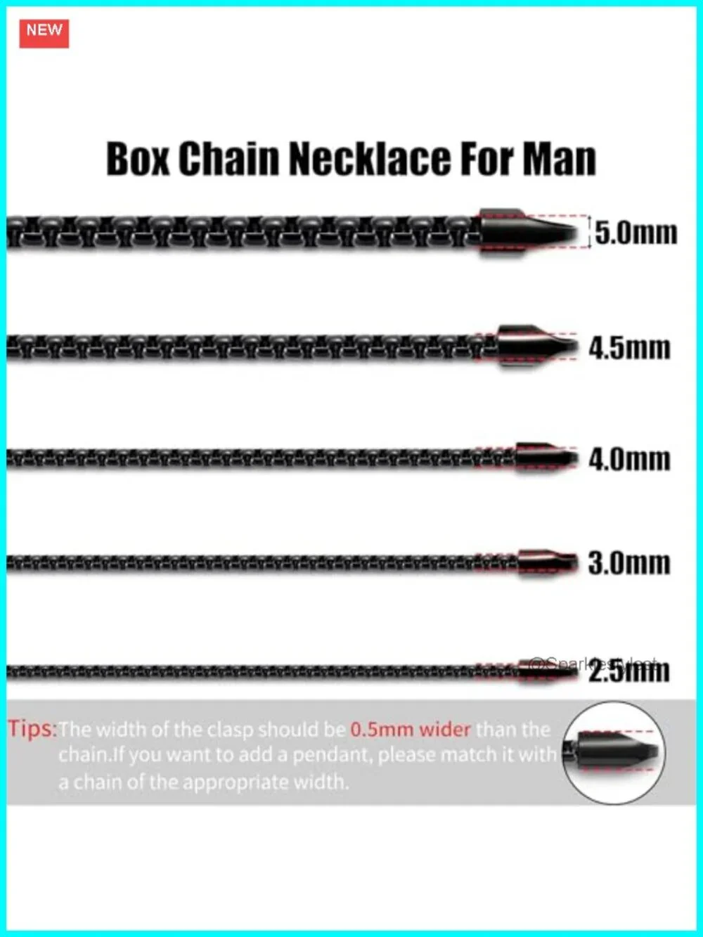Fiusem Stainless Steel Box Chain Necklace 20in 316L Hypoallergenic Unisex